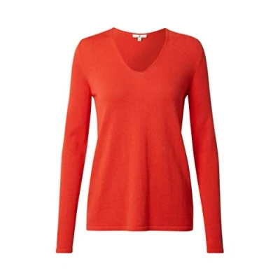 Abbildung von TOM TAILOR Damen Basic Strickpullover mit V Ausschnitt, 11025 Strong Red, M