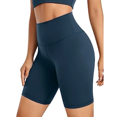 Abbildung von CRZ Yoga Naked Feeling Damen Kurze Leggings High Waist Blickdicht Fithess Shorts Radlerhose Sporthose 20cm FRANZÖSISCHE Marine 40