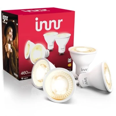 Abbildung von innr GU10 Zigbee Smart Lampe, funktioniert mit Hue* und Alexa (Bridge erforderlich), Warmweiß, LED Spots dimmbar, Home 460lm, 4 Pack