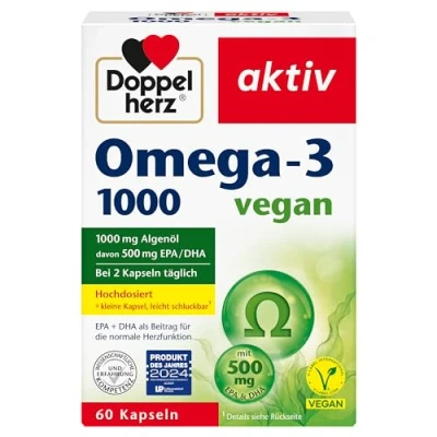Abbildung von Doppelherz Omega 3 1000 vegan Hochdosierte Fettsäuren EPA &amp; DHA aus pflanzlichem Algenöl 60 kleine vegane Kapseln