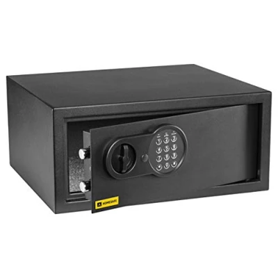 Abbildung von Homesafe HV24E Laptop Tresor Safe mit Schlüssel Elektronischem Möbeltresor, Dokumententresor, Elektronischer für Zuhause, Geschäft, Büro, Hotel, Geld, 20x42x38cm (HxWxD), Carbon Satin Schwarz