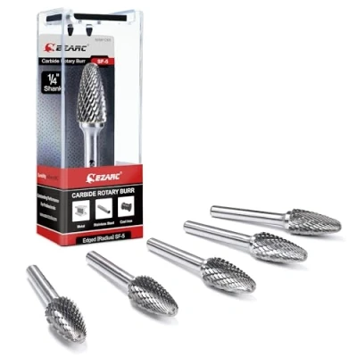 Abbildung von EZARC SF 5 Hartmetall Frässtifte mit 1/4 Zoll Schaft Doppelschnitt Drehfeile, Baumform, Schneidefräser, für Stahl, Metallbearbeitung, Polieren und Gravieren, Stück