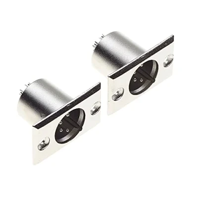 Abbildung von Keple XLR Stecker 4 Pol Chassis Pin Einbaubuchse mit rechteckiger vernickelter Halterung, Mikrofon Lautsprecherbuchse 2 Stück