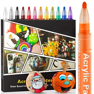 Abbildung von Droaful Acrylstifte für Steine Wasserfest 12 Pc Holz, Felsmalerei, Stein, Keramik, Glas,Stoff, Leinwand, Porzellan, Metall, Wasserbasis Schnell Trocknend Ungiftig und Geruchlos