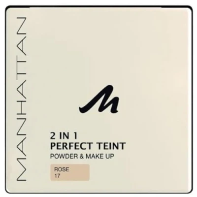 Abbildung von Manhattan 2 in 1 Perfect Teint Powder Puder und Make up einem für einen absolut ebenmäßigen Farbe Rose 17 x 9g