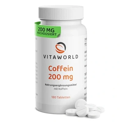 Abbildung von vitaworld Coffein Koffein 200 mg 180 Tabletten hochdosiert vegan Made in Germany