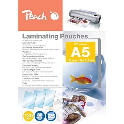 Abbildung von Peach Laminierfolien A5 125 mic pouches glänzend Premiumqualität für beste Laminierergebnisse kompatibel mit Geräten aller Markenhersteller PP525 03P