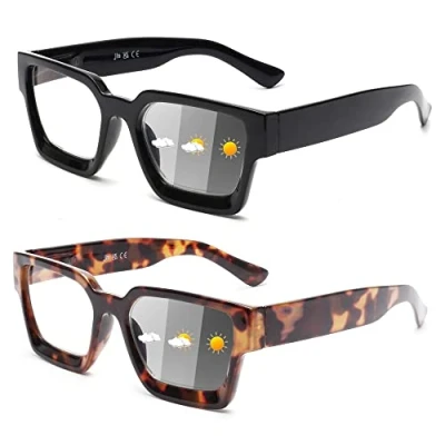 Abbildung von JM 2 Pack Photochrome Lesebrille für Frauen, Quadratisches Blaues Licht Blockierende Computer Leser Sonnenbrille, Frühlingsscharnier, Schwarze Schildkröte +2.25