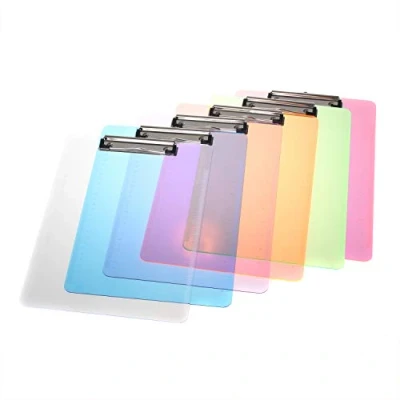 Abbildung von 6er Klemmbrett A4 mit gummierter Metalklemme, Schreibbrett DIN Aufhängeose, Pad Halter Clipboard Transparent Kunststoff Schreibblock Set 6 Farben TKD8000