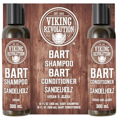 Abbildung von Viking Revolution Bart Shampoo &amp; Conditioner Set Erweicht, Glättet Stärkt den Bartwuchs Natürlicher Sandelholzduft Geschenke Für Männer 2 x 300 ml