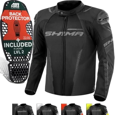 Abbildung von SHIMA SOLID Motorrad Jacke Herren mit Protektoren AIRFORCE Rückenprotektor Motorradjacke Sommer Schutzjacken Textiljacke Wasserdicht Protektorenjacke Sommerjacke Stadt (Männer, Schwarz, Belüftet, L)