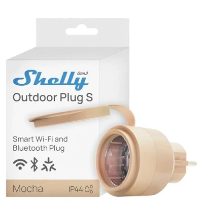 Abbildung von Shelly Outdoor Plug S Gen3, WLAN &amp; Bluetooth Smart für den Außenbereich, IP44, Unterstützt Matter, 12A (2500W), Außenbeleuchtung, Energieüberwachung, Außenautomatisierung, Android, iOS