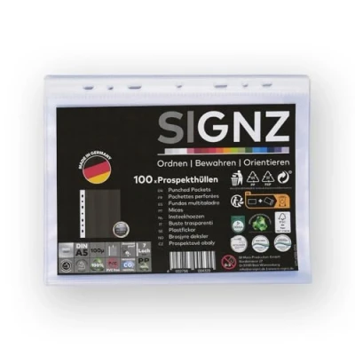Abbildung von SIGNZ Prospekthüllen (DIN A5, starke 100 my), Stück, glasklar, CO2 neutral hergestellt, made in Germany