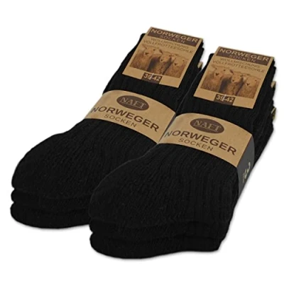 Abbildung von 6 Paar Norweger Socken mit Wolle Damen &amp; Herren Wintersocken Schwarz Grau Anthrazit 10500 (Schwarz 43 46)