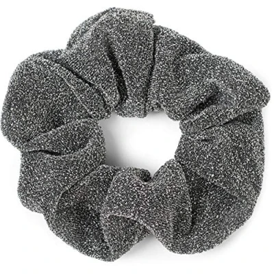 Abbildung von styleBREAKER Damen Glitzer XXL Haargummi im Retro Style, elastisch, Scrunchie, Zopfgummi, Haarband 04027001, Farbe:Silber