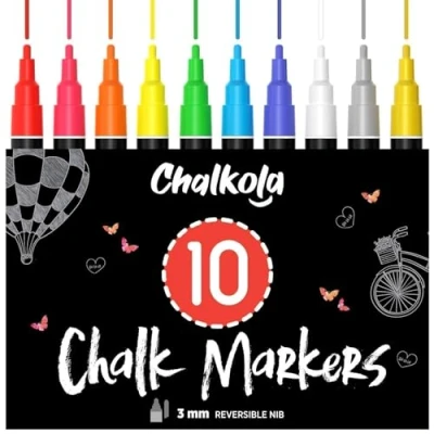 Abbildung von Chalkola Kreidestifte für Tafel abwaschbar, 10 Neon mit Silber &amp; Gold Stift 3mm umkehbare Spitze Kreide Fenster, Glas, Liquid Chalk markers Erwachsene Kinder
