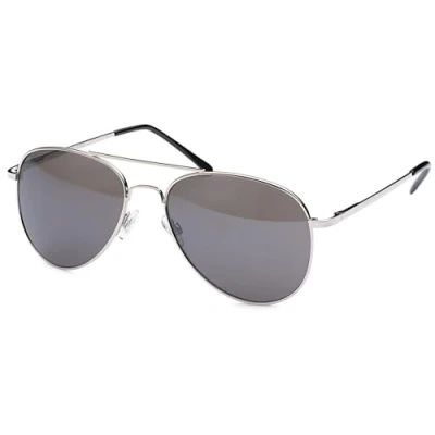 Abbildung von styleBREAKER Unisex Pilotenbrille Sonnenbrille Polycarbonat Gläser, Metall Vollrand Gestell mit Federscharnier 09020037, Farbe:Gestell Silber/Glas Grau getönt