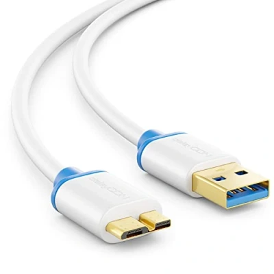 Abbildung von deleyCON 1m Micro USB 3.0 Datenkabel bis zu 5 Gbit/s Ladekabel für Handy Smartphone Tablet Externe Festplatten A Stecker B Weiß