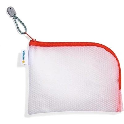 Abbildung von HERMA Dokumententasche A6 mit Reißverschluss, kleine wasserdichte Reißverschlusstasche, verschließbare Dokumentenmappe aus Kunstoff Zipper, halb transparent, 19 x 14 cm, rot