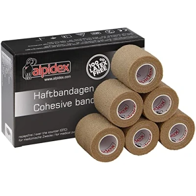 Abbildung von ALPIDEX 6 Rollen Haftbandage 5 cm x 4.5 m Selbstklebender Verband Pet Bandagen Fixierband Sport Vet Wrap Tape Selbsthaftend, Farbe:beige