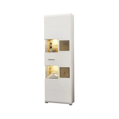 Abbildung von Stella Trading Fun Plus Große Vitrine weiss mit schönen Hirnholz Applikationen Moderne Glasvitrine inkl. LED Beleuchtung 65 x 205 37 cm (B/H/T)