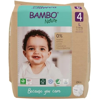 Abbildung von Bambo Nature Baby Windeln Größe 4 (7 14kg) 24 St Premium Diapers mit verbesserter Auslaufsicherheit Ultimativer Komfort &amp; Freiheit für aktive Kinder Dermatologisch getestete Nappies