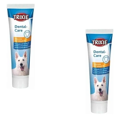 Abbildung von Trixie Dental Care Doppelpack 2 x 100 g Zahncreme für Hunde mit Teebaumöl Kann dabei helfen Zahnstein und Verfärbungen vorzubeugen Zur Verbesserung der Mundhygiene