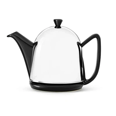 Abbildung von Bredemeijer kleine Schwarze Keramik Teekanne 1.0 Liter mit glänzender Edelstahlhaube