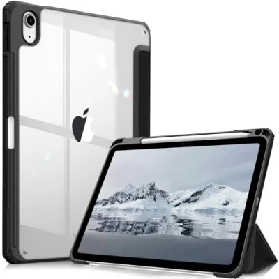 Abbildung von Fintie Hybrid Hülle für iPad 10. Generation 2022 (10.9 Zoll) mit Stifthalter Stoßfeste Schutzhülle transparenter Hartschale auf der Rückseite, Schwarz