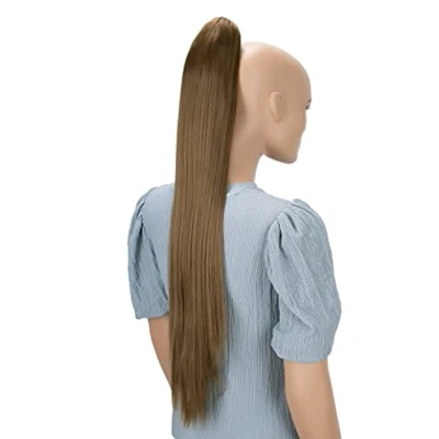 Abbildung von CAISHA 70cm Extralang Clip On Haarteil Zopf Pferdeschwanz Hitzebeständig Synthetik Glatt Braun H80