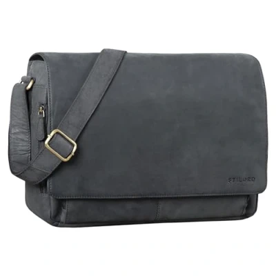 Abbildung von STILORD Vintage Umhängetasche aus Leder grau 15 Zoll Laptoptasche für Büro, Uni, Office, Schule DIN A4 Schultertasche &#039;Tom&#039;
