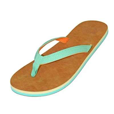 Abbildung von MADSea Damen Zehenstegpantolette Tropical Flip Flop Zehentrenner Thong Sandale Badelatschen Pantoletten Sommer Strand Garten, Türkis Beige, 36 EU