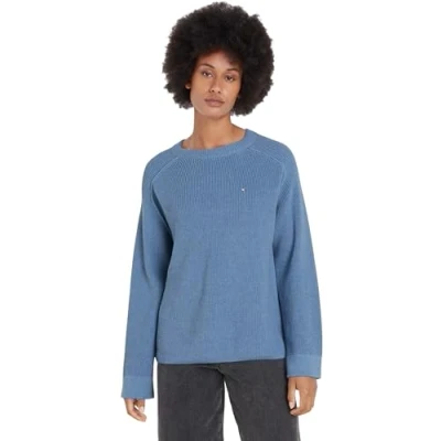 Abbildung von Tommy Hilfiger Women&#039;s CO Cardi Stitch C NK SWT Cardigan Sweater, Vessel Blue Melange, XXL
