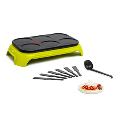 Abbildung von Tefal PY5593 Crep&#039;Party Colormania Crêpemaker Platte mit 6 Crêpe Mulden Thermo Spot Temperaturindikator inkl. Spatel und eine Kelle Gelb/Schwarz