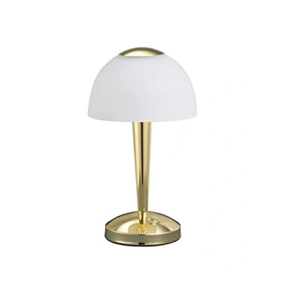 Abbildung von Trio Leuchten LED Tischleuchte in Messing poliert, Glas weiß satiniert, Touche Dimmer mit 3 Helligkeitsstufen, inklusive 1 x 5W LED, Höhe 28 cm 529990103