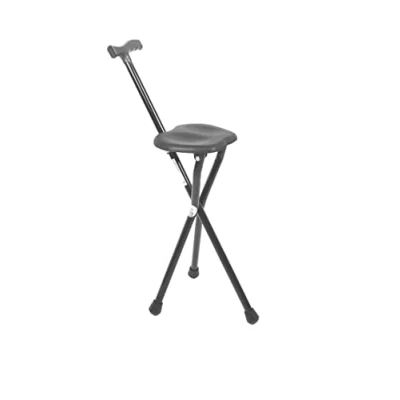 Abbildung von Pepe Gehstock mit Sitz (Höhe 87 cm, Nicht Verstellbar), zum Sitzen, Spazierstock Klappsitz, 3 Beinen, Herren Sitz, Stuhl Schwarz