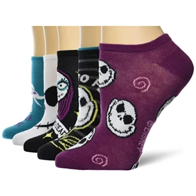 Abbildung von Disney Damen Nightmare Before Christmas No Show, 5 Stück Lässige Socke, Weiß/Blaugrün/Mehrfarbig, 42 44.5 EU