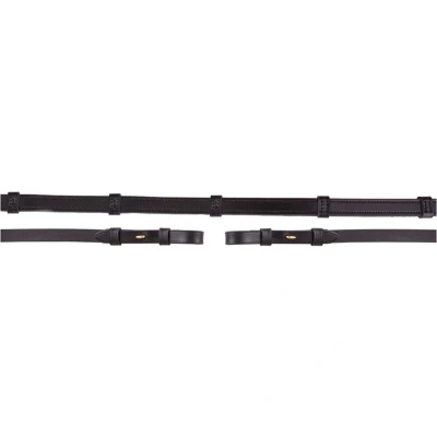 Abbildung von BR Dressur Zügel Leder/Gummi Stops 16mm Schwarz/Gold Warmblut