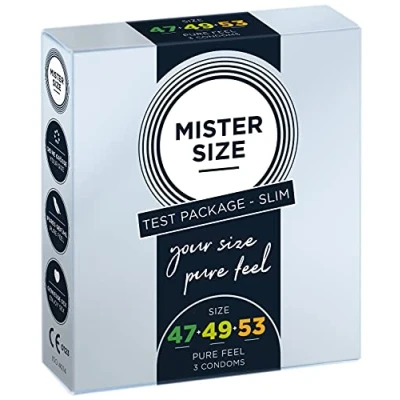 Abbildung von MISTER SIZE Kondome Extra Dünn &amp; Hauchzart Gefühlsecht Feucht Perfekte Passform Aus Naturkautschuk Latex für Natürliches Gefühl Höchste Sicherheit (3er Pack, Test Package Slim)