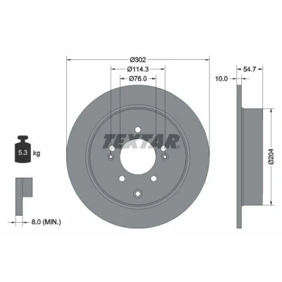 Abbildung von TEXTAR 92294903 Bremsscheibe 302 10 05/08 114,3 voll beschichtet ohne Radlager, Radbefestigungsbolzen, Radnabe HYUNDAI: Tucson