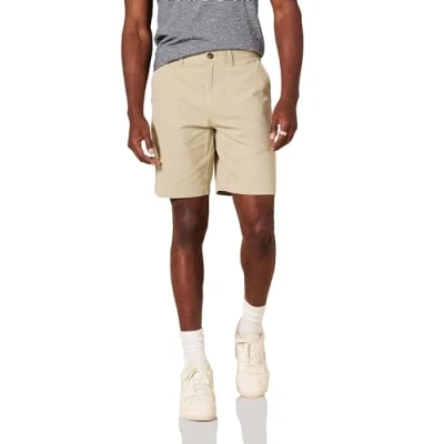 Abbildung von Amazon Essentials Herren Chinoshorts, 23 cm, Schlanker Schnitt, Khakibraun, 33W