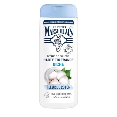 Abbildung von Le Petit Marseillais, Duschcreme mit hoher Toleranz, Riche Fleur de Coton (400 ml Flasche), 98% natürliche Inhaltsstoffe, für alle Hauttypen, auch empfindliche Haut