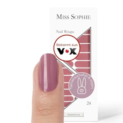 Abbildung von Original Miss Sophie Nagelfolien Rosewood Love I 24 ultra dünne Nagellack Streifen einfarbig in Rosa Für Finger &amp; Fußnägel Hält auf Natur sowie lackierten, Acryl , Gel Shellac Nägeln