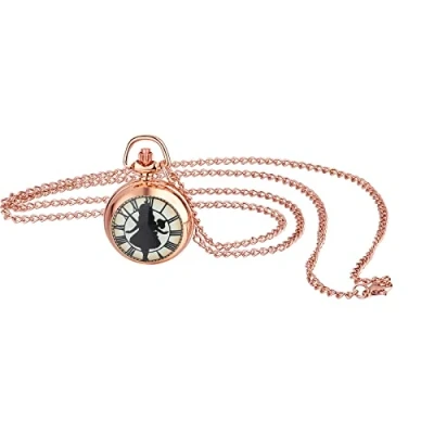 Abbildung von JewelryWe Taschenuhr Damen Elegant Engel Mädchen Römische Ziffern Analog Quarz Uhr mit Halskette Kette Pocket Watch Geschenk Rosegold