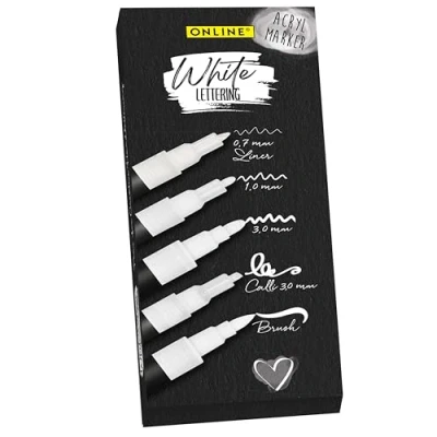 Abbildung von Online 5er Set Handlettering Stifte Weiß I Stark deckendes Starter mit Brush Pen, Fineliner, Kalligrafie Stift &amp; Markern weiße Acryl Marker für Bullet Journal, DIY Projekte