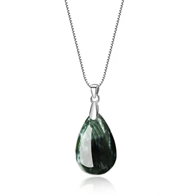 Abbildung von COAI Geschenkideen Damen Halskette 925 Sterling Silber Kette mit Träne der Engel Wassertropfen Anhänger aus Grünem Seraphinit