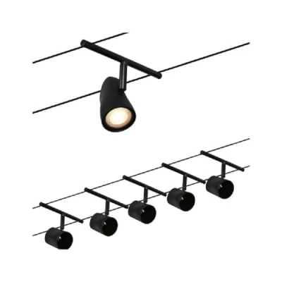 Abbildung von Paulmann 94469 CorDuo Seilsytem Set Cup DC max. 5x10 Watt erweiterbar Schwarz matt Kunststoff, Metall GU5,3 Drahtseilsystem ohne Leuchtmittel