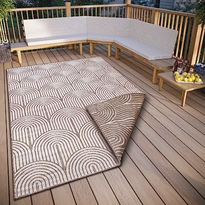 Abbildung von Hanse Home Pangli Outdoor Teppich Wetterfest Wendeteppich Skandinavischer Boho Style Wasserfest Einfarbig Geometrisch 3D Effekt für Garten, Balkon, Terrasse, Wohnzimmer Linen, 80x150cm