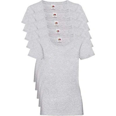 Abbildung von Fruit of the Loom Damen Regular Fit T Shirt, 5er Pack, Grau (Heather Grau), 38 EU (Herstellergröße: S)