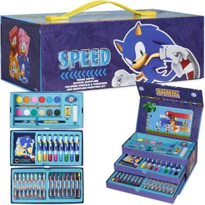 Abbildung von Sonic Bastelset Kinder Filzstifte und Buntstifte Schule Zeichenzubehör, 40+ Stück Art Set Bastelkoffer Ideal für Ausflüge Kindergarten Malset Jungen Mädchen, Geschenke Malzubehörsets